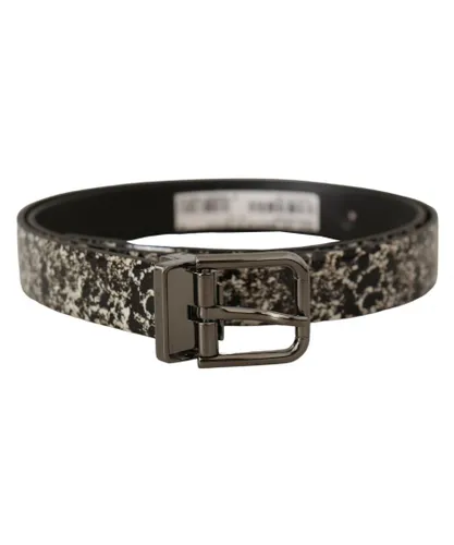Dolce & Gabbana Mens Black Marble Print Leather Gray Logo Belt