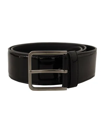 Dolce & Gabbana Mens Black Patent Leather Logo Engraved Buckle Belt