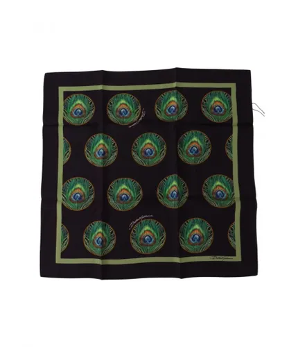 Dolce & Gabbana Mens Black Peacock Feather DG Printed Square Handkerchief Scarf Silk - One