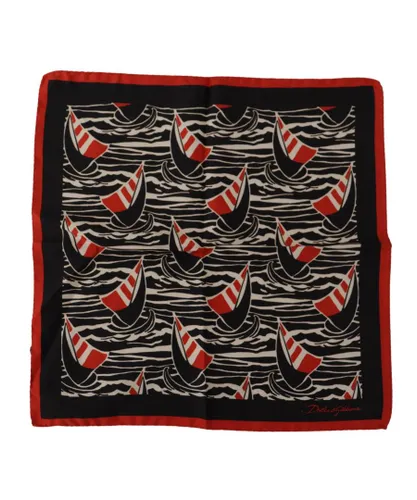 Dolce & Gabbana Mens Black Red Sailboat Square Handkerchief Silk Scarf - One