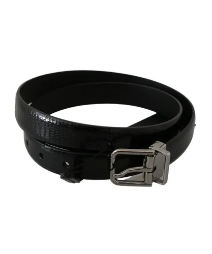 Dolce & Gabbana Mens Black Silver Buckle Waist Lizard Skin Belt Leather - One