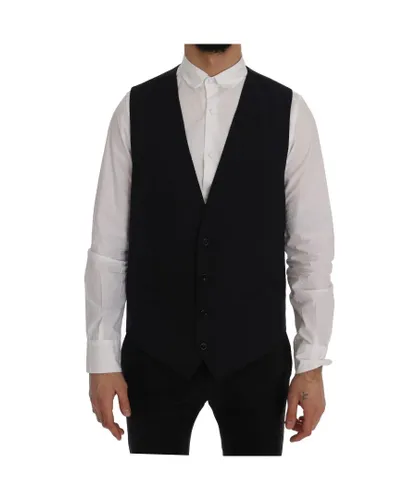Dolce & Gabbana Mens Black STAFF Wool Striped Vest - Silver