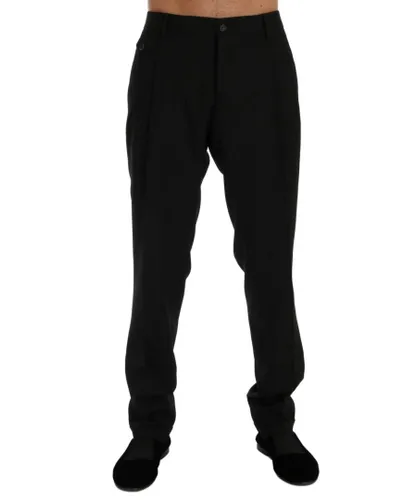 Dolce & Gabbana Mens Black Striped Wool Blend Dress Trousers for Men