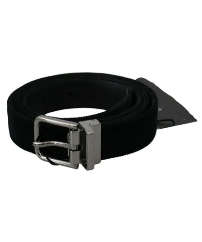Dolce & Gabbana Mens Black Velvet Leather Silver Buckle Belt