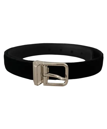 Dolce & Gabbana Mens Black Velvet Silver Tone Metal Logo Buckle Belt