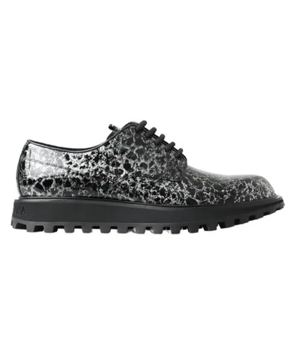 Dolce & Gabbana Mens Black White Derby Patent Leather Shoes