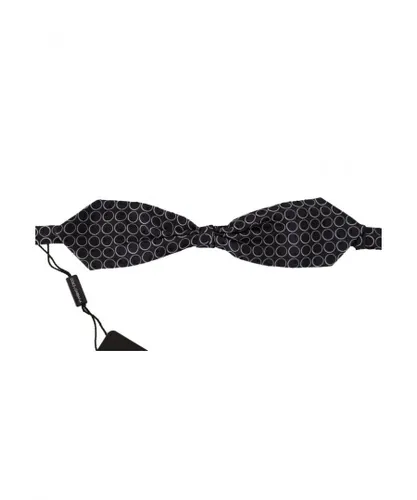 Dolce & Gabbana Mens Black White Round 100% Silk Neck Papillon Tie - One