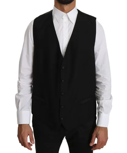 Dolce & Gabbana Mens Black Wool Waistcoat Formal Gilet Vest - Grey Virgin Wool