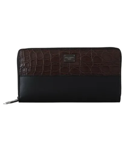 Dolce & Gabbana Mens Black Zip Around Continental Clutch Exotic Leather Wallet - One Size