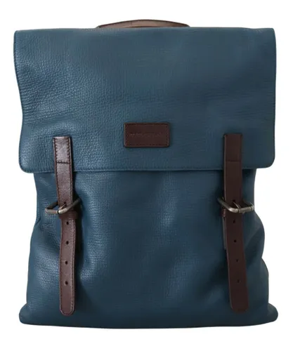 Dolce & Gabbana Mens Blue Calfskin Leather Logo Plaque Backpack Bag - One Size