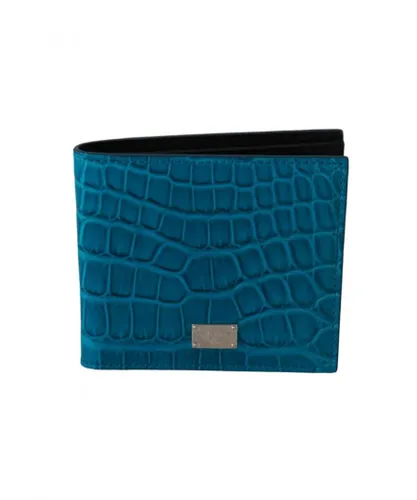 Dolce & Gabbana Mens Blue Card Holder Bifold Logo Exotic Skin Wallet Leather - One Size