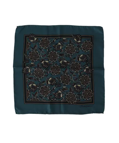 Dolce & Gabbana Mens Blue Floral Silk Square Handkerchief Scarf - One