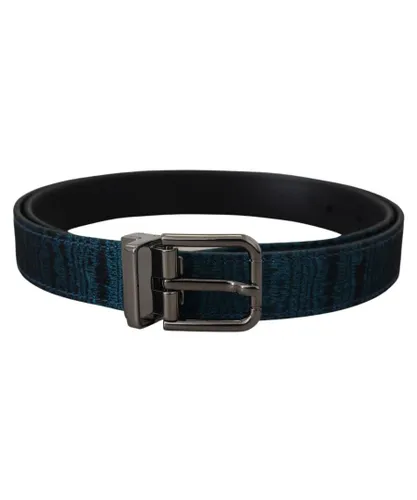 Dolce & Gabbana Mens Blue Jacquard Moire Silver Metal Buckle Leather