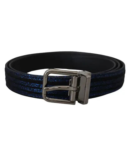 Dolce & Gabbana Mens Blue Jacquard Stripe Silver Buckle Belt Leather