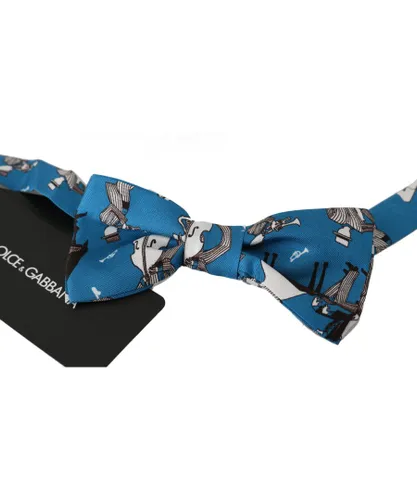 Dolce & Gabbana Mens Blue Jazz Club Silk Adjustable Neck Papillon Men Bow Tie - Multicolour - One