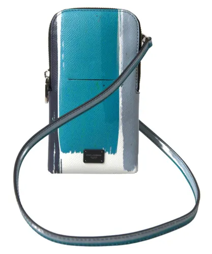 Dolce & Gabbana Mens Blue Leather Crossbody Phone Bag - Blue & White - One Size