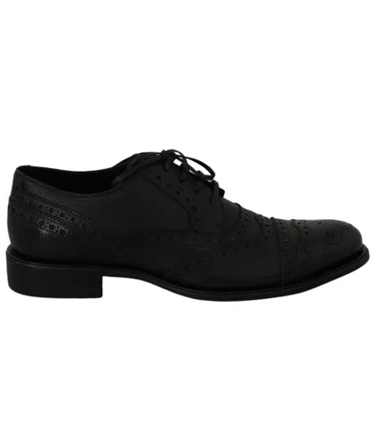 Dolce & Gabbana Mens Blue Leather Wingtip Oxford Dress Shoes - Black