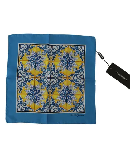 Dolce & Gabbana Mens Blue Majolica Pattern Square Handkerchief Scarf Silk - One