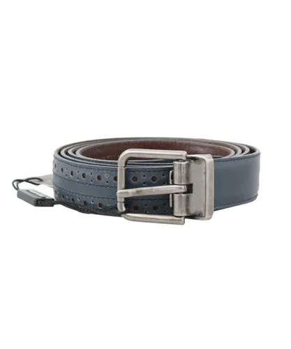 Dolce & Gabbana Mens Blue Perforated Leather Gray Buckle Belt