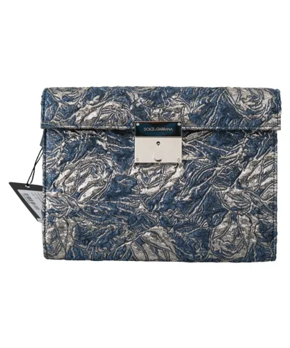 Dolce & Gabbana Mens Blue Silver Jacquard Leather Document Briefcase Bag Crocodile - One Size