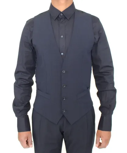 Dolce & Gabbana Mens Blue Wool Formal Dress Vest Gilet - Multicolour