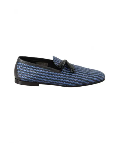 Dolce & Gabbana Mens Blue Woven Leather Tassel Loafers Shoes