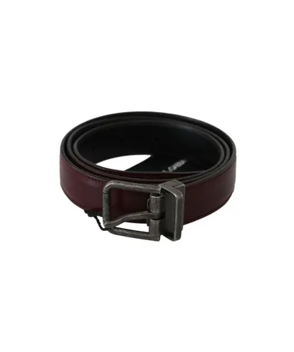 Dolce & Gabbana Mens Bordeaux Leather Belt with Gray Brushed Buckle - Brown