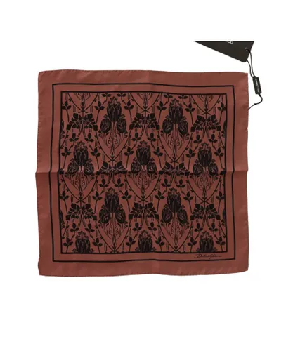 Dolce & Gabbana Mens Brown Floral Silk Square Handkerchief Scarf - One