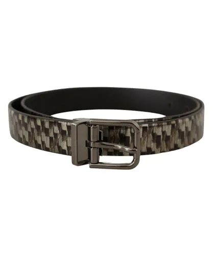 Dolce & Gabbana Mens Brown Herringbone Leather Gray Belt