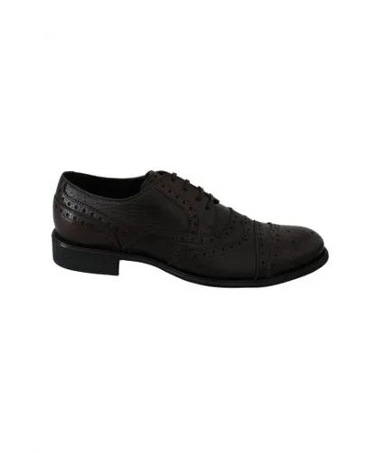 Dolce & Gabbana Mens Brown Leather Brogue Derby Dress Shoes - Black