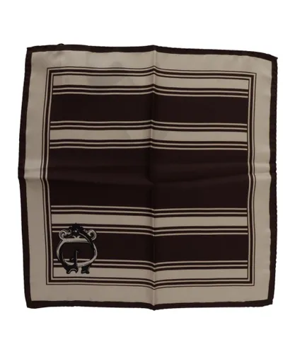 Dolce & Gabbana Mens Brown Stripes DG Logo Print Square Handkerchief Scarf Silk - One