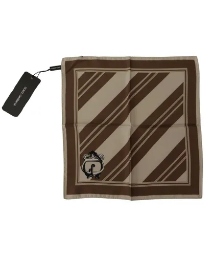 Dolce & Gabbana Mens Brown Stripes DG Logo Square Handkerchief Scarf Silk - One