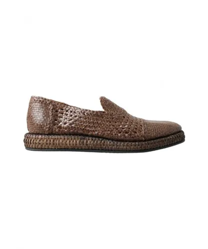 Dolce & Gabbana Mens Brown Woven Leather Loafers Casual