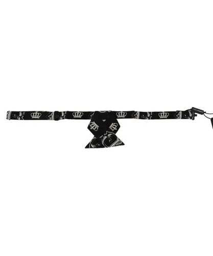 Dolce & Gabbana Mens Crown Print Adjustable Neck Bow Tie - Black Silk - One