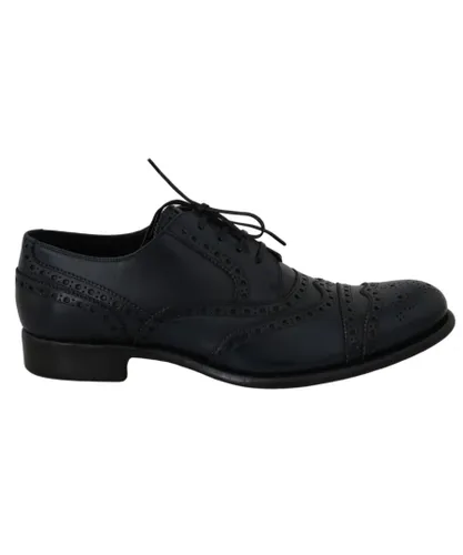Dolce & Gabbana Mens Dark Blue Leather Wingtip Oxford Dress Shoes Leather (archived)