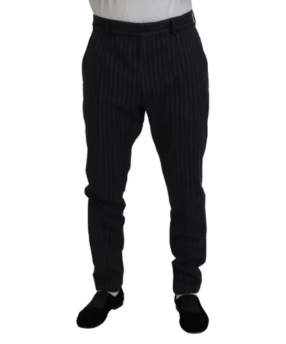 Dolce & Gabbana Mens Dark Gray Stripes Dress Pants - Dark Grey Cotton
