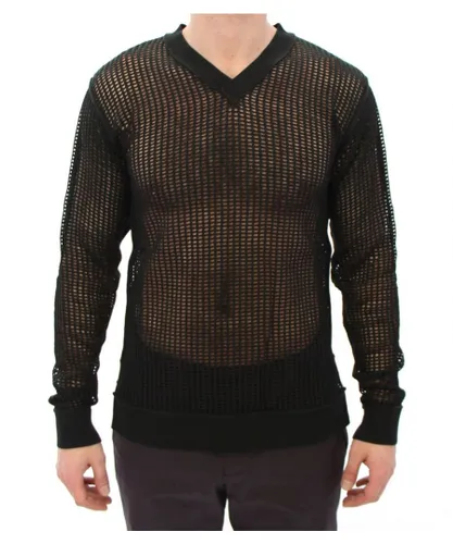 Dolce & Gabbana Mens Dark Green Runway Netz Pullover Netted Sweater - Black Cotton