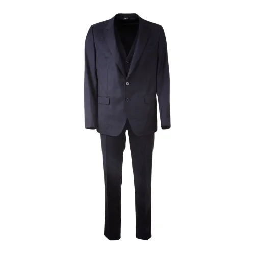 Dolce & Gabbana , Men's DG Print Suit 2 Buttons ,Black male, Sizes: