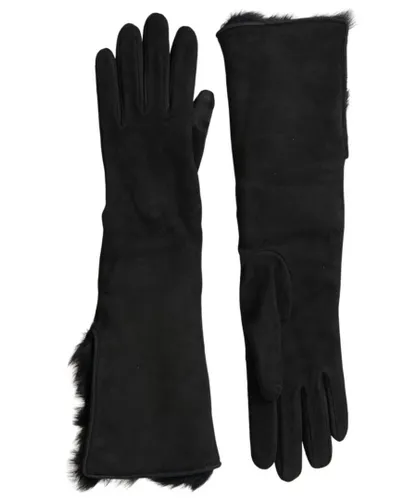 Dolce & Gabbana Mens Elbow Length Leather Fur Gloves - Black