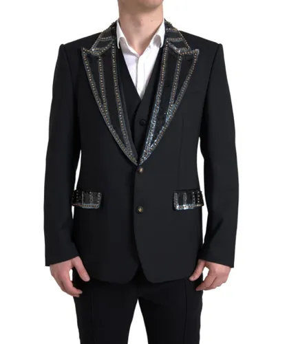 Dolce & Gabbana Mens Embellished Wool 2 Piece Suit - Black