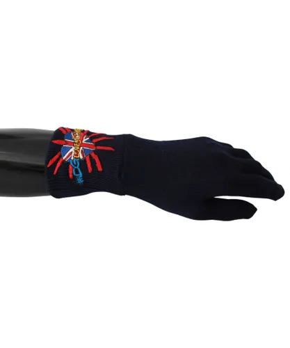 Dolce & Gabbana Mens Embroidered Wool Gloves - Blue - One