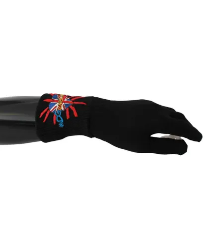 Dolce & Gabbana Mens Embroidered Wool Gloves with London-Inspired Design - Black - One