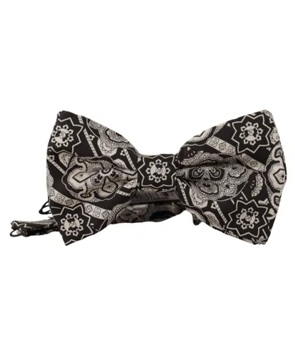 Dolce & Gabbana Mens Fantasy Pattern Adjustable Neck Papillon Bow Tie - Black/White Silk - One