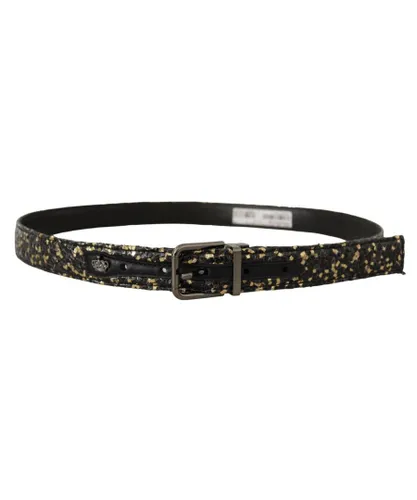 Dolce & Gabbana Mens Gold Black Two-toned Leather Chrome Buckle Belt