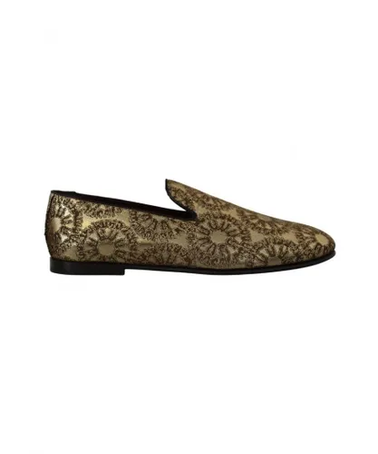 Dolce & Gabbana Mens Gold Jacquard Flats Loafers Shoes