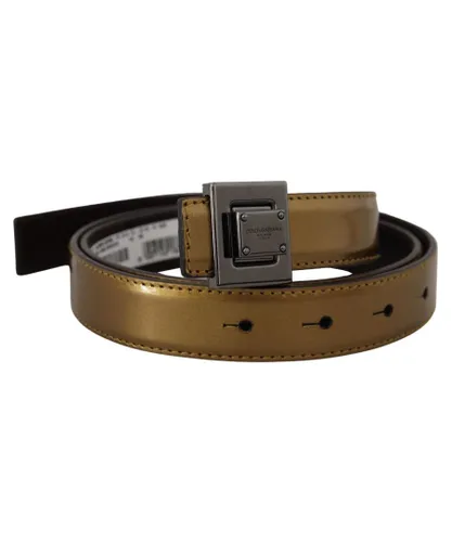 Dolce & Gabbana Mens Gold Leather Silver Square Metal Buckle Belt