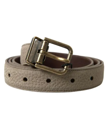 Dolce & Gabbana Mens Gold Metal Buckle Leather Belt - Beige