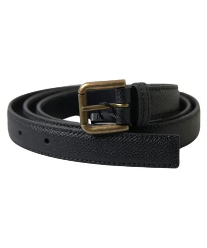 Dolce & Gabbana Mens Gold Metal Buckle Leather Belt - Black