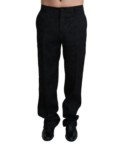 Dolce & Gabbana Mens Gorgeous Dress Pants with Zipper Closure and Logo Details - Black