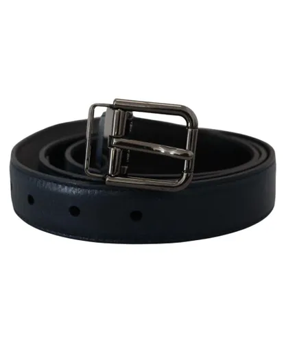 Dolce & Gabbana Mens Gorgeous Leather Belt with Metal Buckle Closure - Blue